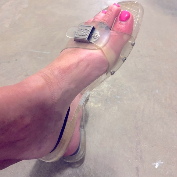 Clear CHANEL Clogs Sandals with Silver CC … - Picture 4 of 6